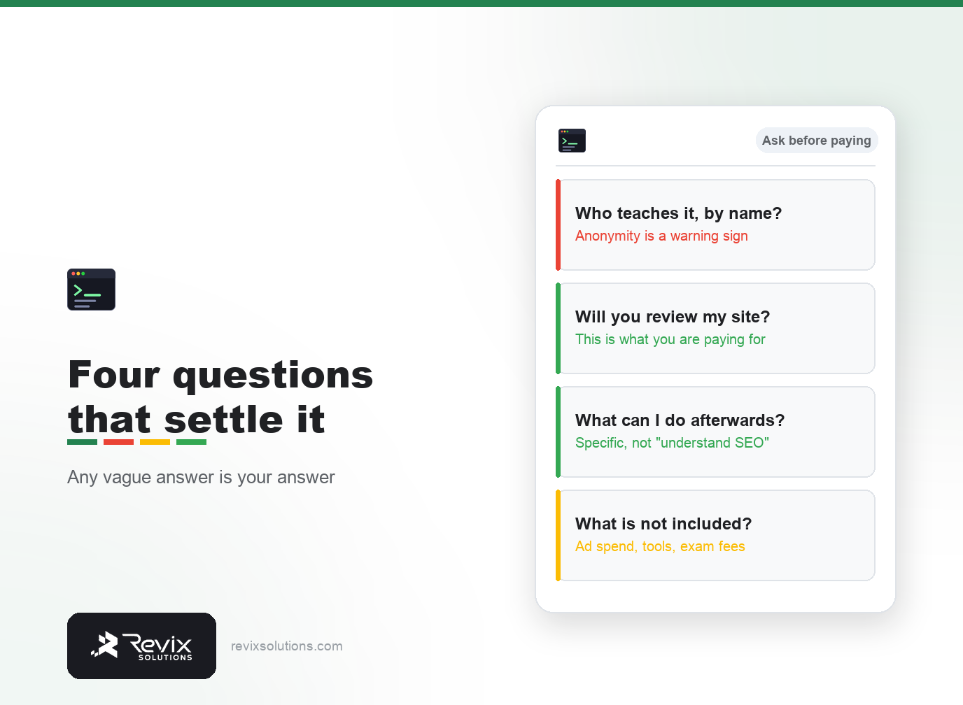 Four questions to ask before paying - free vs paid seo course