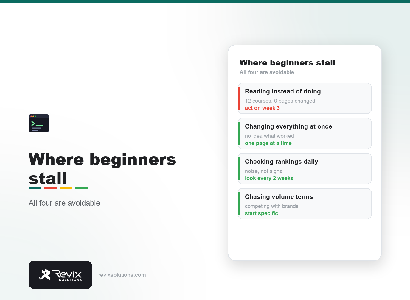 Where beginners stall when learning SEO from scratch