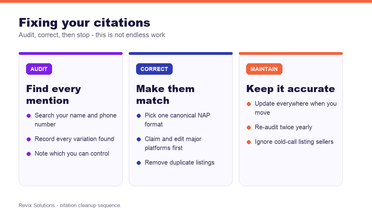 Three-step local citation audit and cleanup process