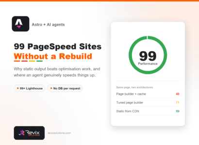 Static sites with ai agents guide banner by Revix Solutions