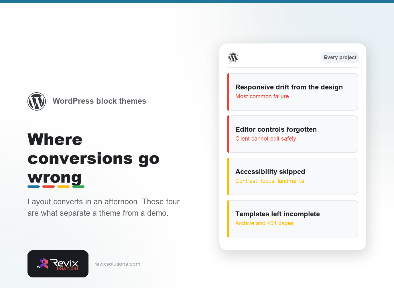 Panel of common conversion failures - wordpress block themes