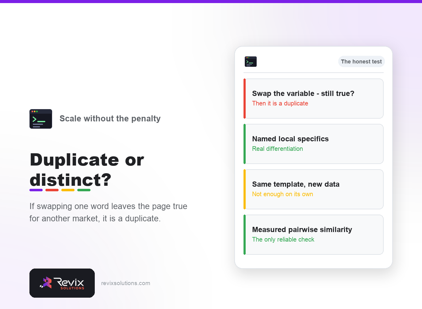 Panel showing the duplicate versus distinct test - programmatic page generation